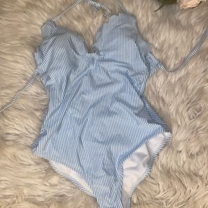 Blue and White Nautical One Piece Bathing Suit